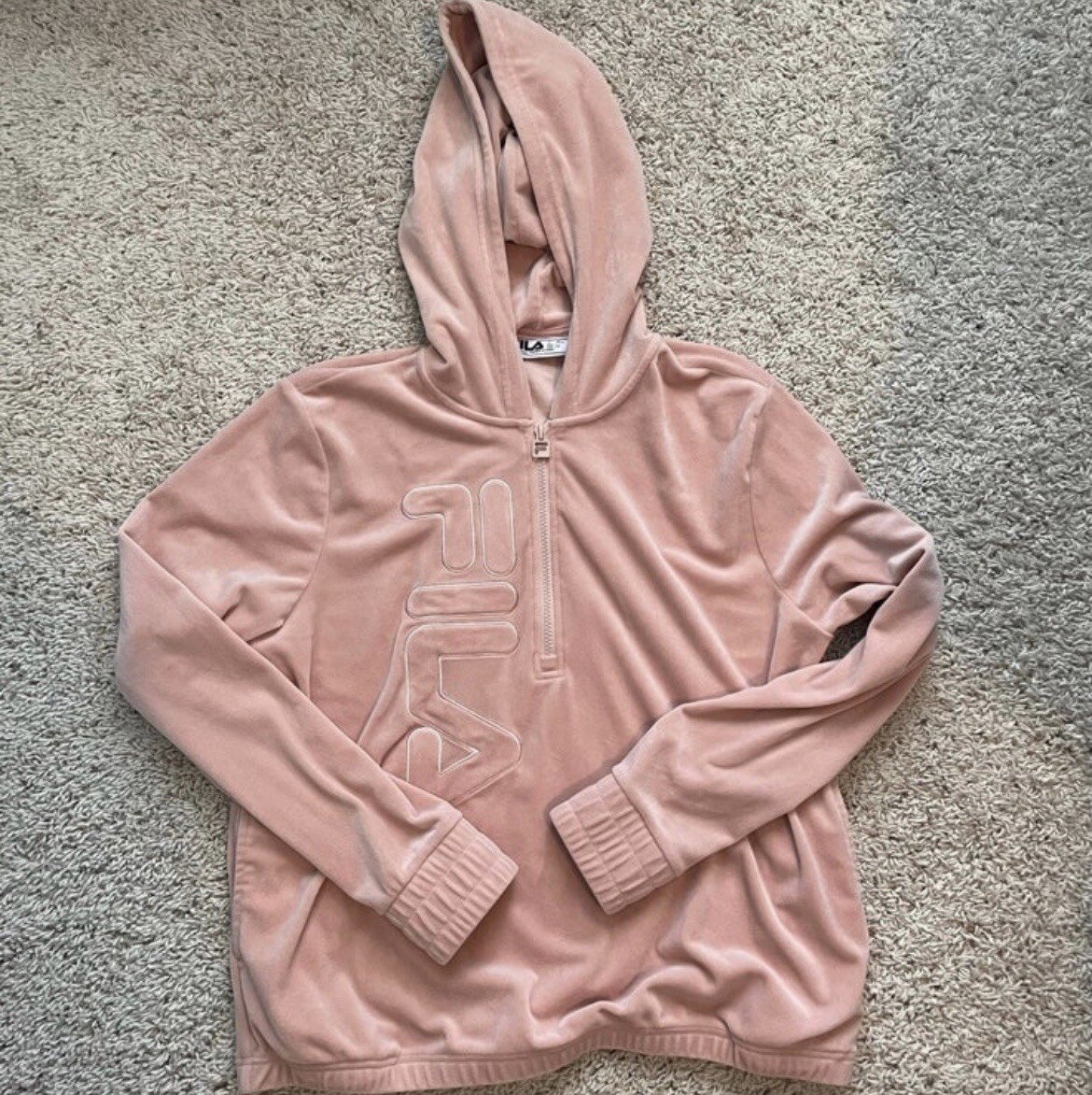 Felpa con cappuccio felpa donna rosa fila velluto tre quarti taglia large!