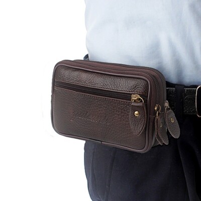 Leather Horizontal Mens Cell Phone Belt Pouch Waist Bag Hip Purse Bag Man Gift