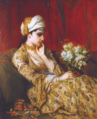 Jan Frans Portaels ''Odalisque'' portrait Red Artwork PAPER or CANVAS Fine Art