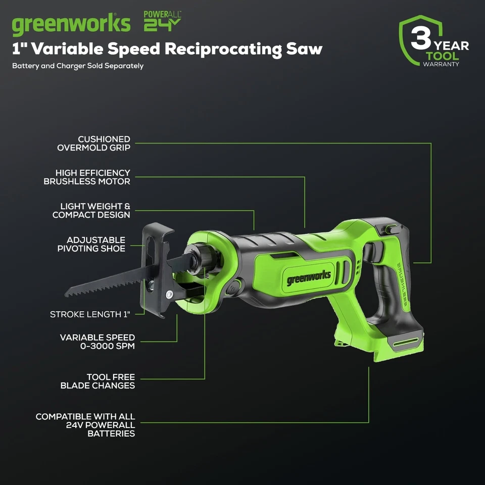Greenworks 24V Cordless Reciprocating Saw RSG401 - Tool Only - Image 2 of 4