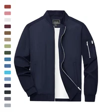 Men's Bomber Jackets Lightweight Water Resistant Full Zipper Casual Windbreaker 