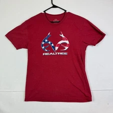 Realtree Hunting T Shirt Mens Large Red Short Sleeve USA Antlers Outdoors
