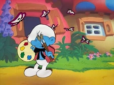 The Smurfs animation cel 80's production art background Cartoons Veg Cartoon MT