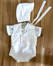 Vintage Infants 0-3 M White Outfit W/ Hat /Bonnet Madonna Originals Baby Boy