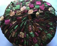 Berlini Ladder Ribbon Maxi Yarn 113 Fall Herbs 50gr 98yds Green Wine Tan