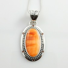 Handmade Orange Spiny Oyster Garnet Sterling Silver  Pendant - DeSantis Jewelry