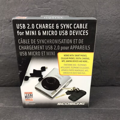 Scosche Keychain USB 2.0 Charge & Sync Cable for Mini & Micro USB Devices New