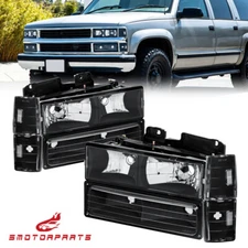 Black Headlights w/ Bumper Corner Lights For 1988-1993 Chevy C/K 1500 2500 3500