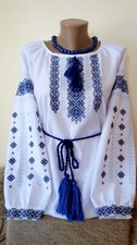 Blue embroidered blouse Ukrainian Vyshyvanka
