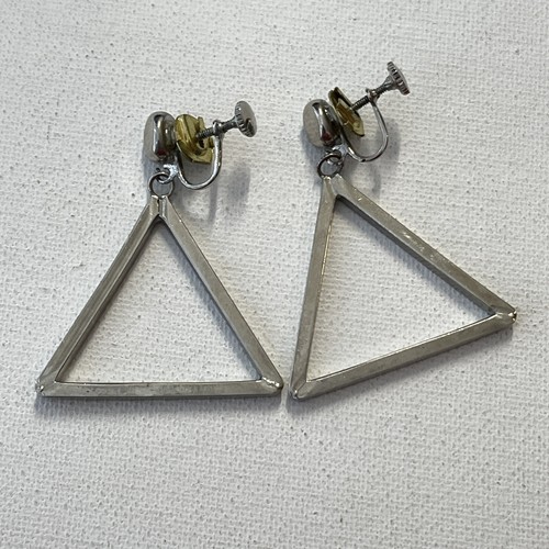 Vintage Silver Tone Triangle Geometric Screwback Earrings Mod Retro 60s 70s - Picture 3 of 5