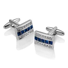Luxury Metal Silver Cufflinks Blue Crystal Mens Suit Cuff French Shirt Buttons
