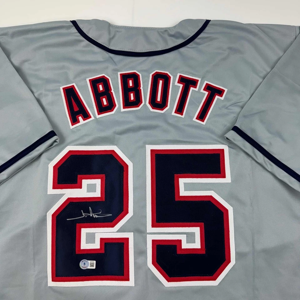 Autographed/Signed Jim Abbott California Angels Grey Jersey Beckett BAS Holo - Image 2 of 4