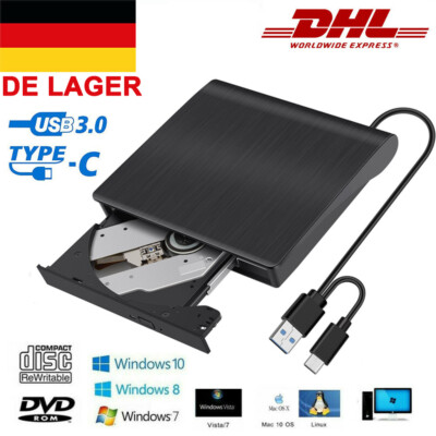 Externes CD/DVD Laufwerk USB 3.0/2.0 Brenner Player für PC Laptop Windows 11 10