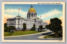 St. Paul Minnesota MN State Capitol US Flag Curt Teich Linen Postcard 1947