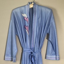 Vintage Vanity Fair Petites Duster Robe Womens M Floral Embroidered Sheer USA