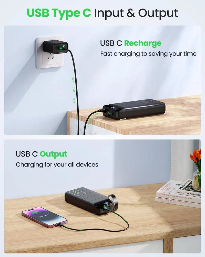 50,000mAh 22.5W Fast Power Bank USB-C Quick Charge 2024 Portable Charger