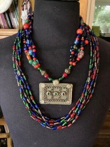 Dramatic Antique East Indian Glass and Coin Silver Necklaces- Film Collection