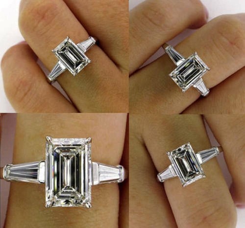 Anello di fidanzamento 2,75 ct taglio smeraldo diamante simulato oro bianco m... - Foto 3 di 3