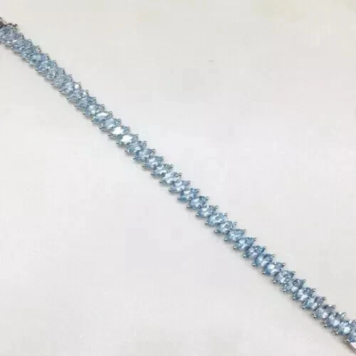 11Ct Marquise Cut Simulated Aquamarine Tennis Bracelet 14K White Gold Plated - Image 4 of 4