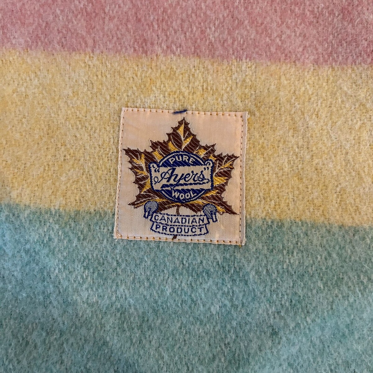 Vintage Ayers Pure wool Blanket 65x85 Canada Stripe Trapper Cabin