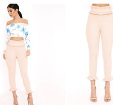 PrettyLittleThing Keren Blush Frill Trim Trousers