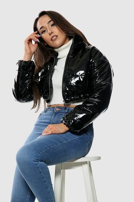 vinyl cropped puffer jacket