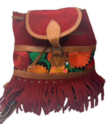 Unique Suede Handmade Boho Backpack Embroidered Tribal Aztec  display picture 1