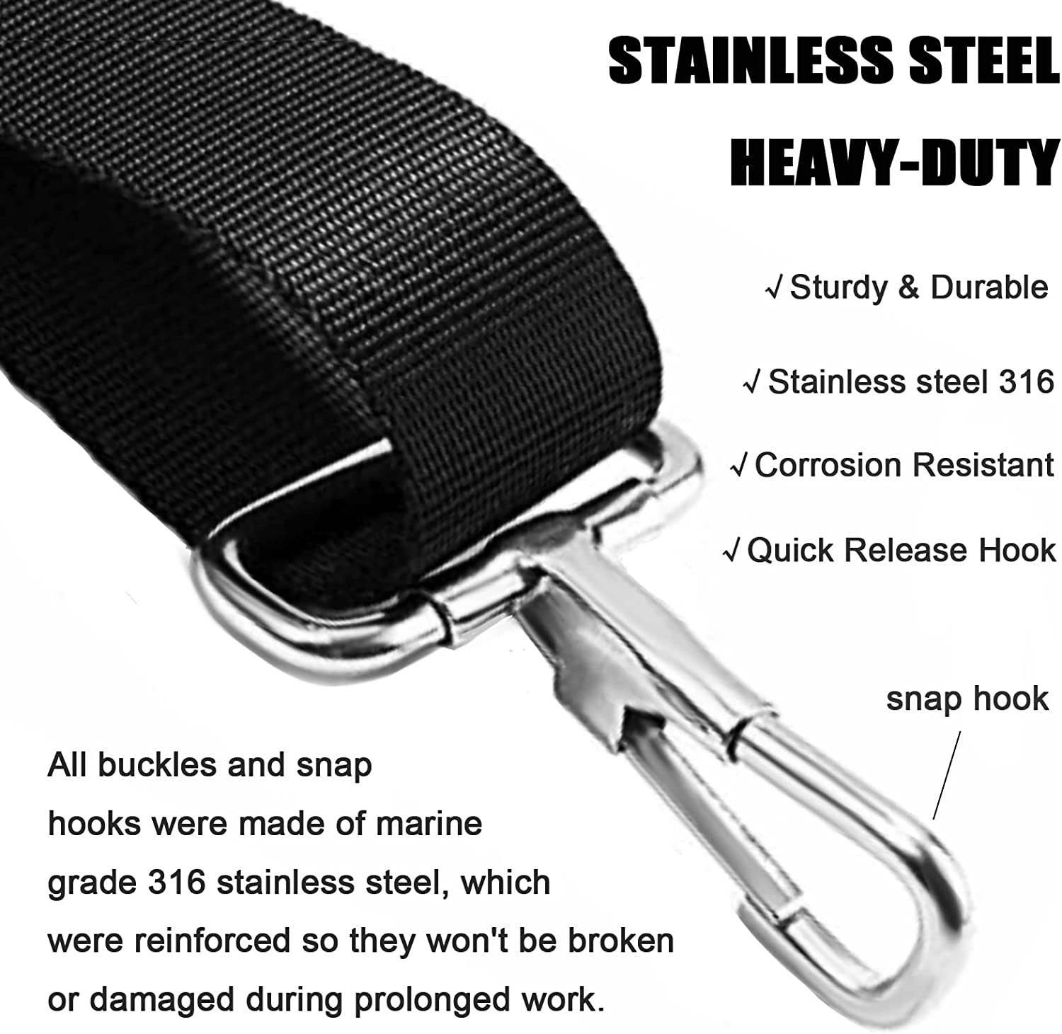 2 Pack Adjustable Bimini Top Straps W/Double End Snap Hook, Heavy Duty