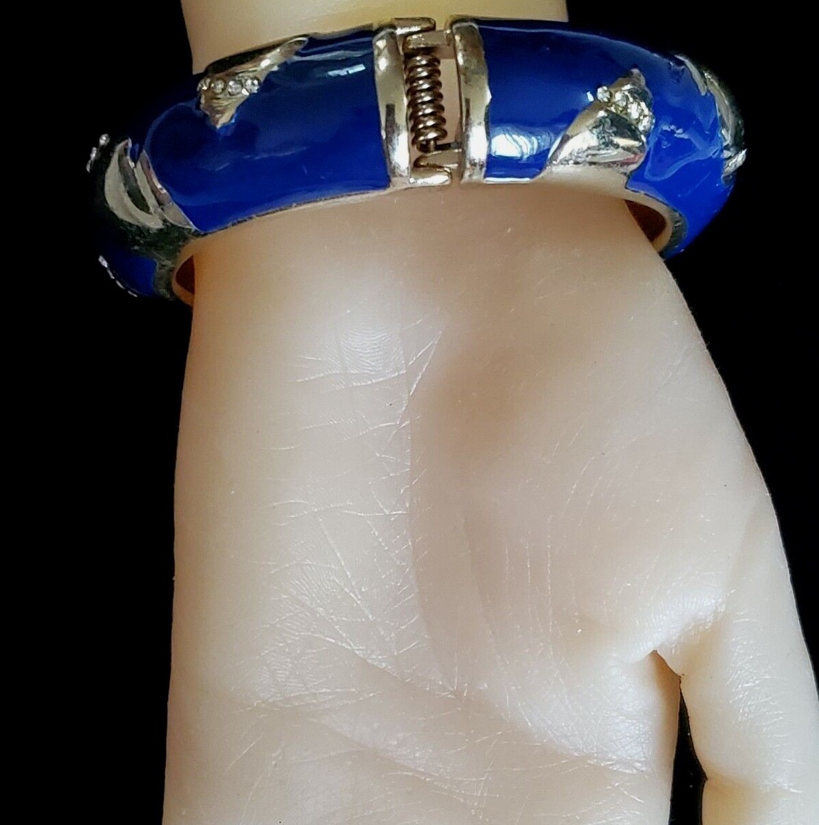 SEQUIN Signed Bangle Enamel Blue Hinged Bracelet - image 7