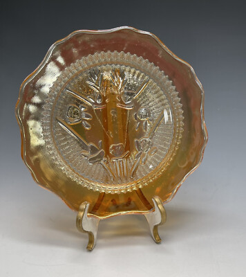 Vintage Jennette Iris Herringbone Iridescent BREAD Butter Plate Marigold 1960s