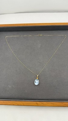 Vintage 14K Gold Italy Cameo Pendant Necklace Angel Design w/ Citrine Accent