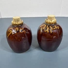 Vintage HULL Pottery Salt & Pepper Shakers Brown Drip Glaze Cork USA 4”