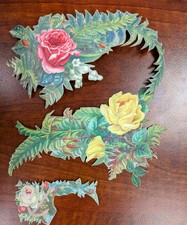 Antique Victorian Die-Cut Scrap Floral Roses Die Cut Embossed Paper Scraps c1880