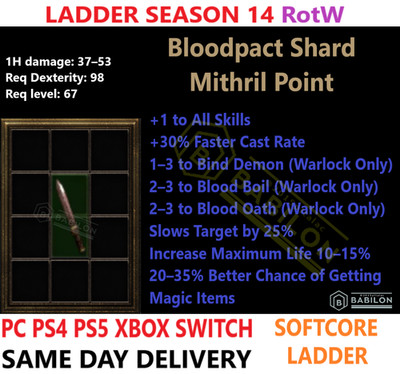  PC PS4 PS5 XBOX SWITCH  LD Bloodpact Shard RotW DIABLO 2 RESURRECTED ITEMS D2R