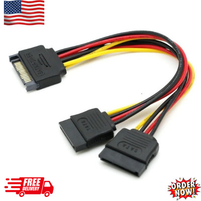 SATA Power 15-pin Y-Splitter Cable Adapter Male to Female for HDD Hard Drive
