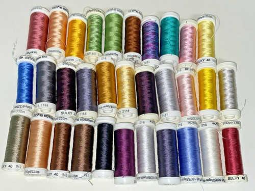 LOT OF 32 Sulky Embroidery Sewing Thread Spools Rayon 40wt Red Blue Yellow Green