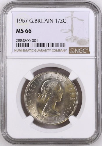 1967 Great Britain 1/2 Crown NGC MS 66 TOP POP (8/0) Elizabeth II Half Crown