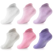 Non Slip Grip Ankle Boys and Girls Socks with Non Skid 1-3T Pinks - 6 Pairs