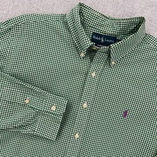 Ralph Lauren Classic Fit Gingham Button Down Shirt Men XL Green Cotton Prep Polo