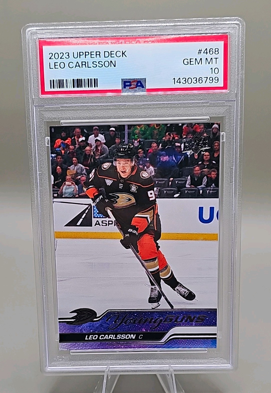 Upper Deck 2023 Young Guns Leo Carlsson Rookie #468 Anaheim Ducks PSA 10