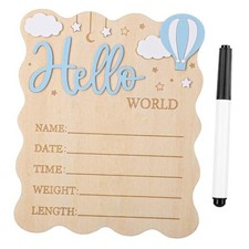 Baby Announcement Sign,Wooden Hello World Newborn Signs Birth Announcement Blue