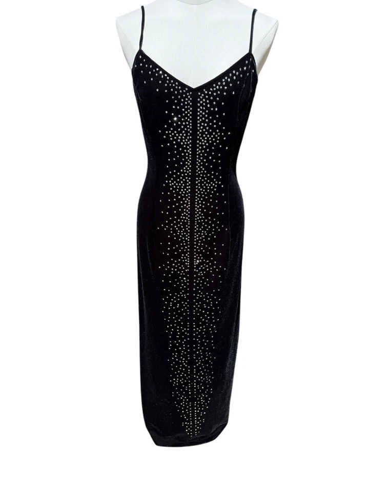 Maxi Vestido Grunge Vintage Años 90 Y2K Negro Elastizado Brillo Terciopelo 11/12 VIDEO Foto 2 de 4