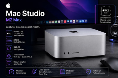 Apple Mac Studio M2 Max 12-Core CPU 30-Core GPU 32GB RAM - 512GB SSD Händler