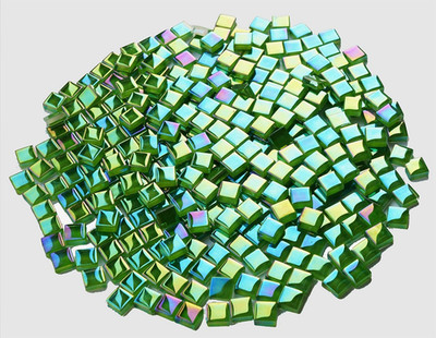 335PCS Lush Green Iridescent Mosaic Tiles, 300G Small Glass Perfect for DIY Craf