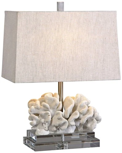 Coastal Accent Table Lamp 22" High Taupe Ivory Coral Beige Shade for Living Room - Picture 2 of 3