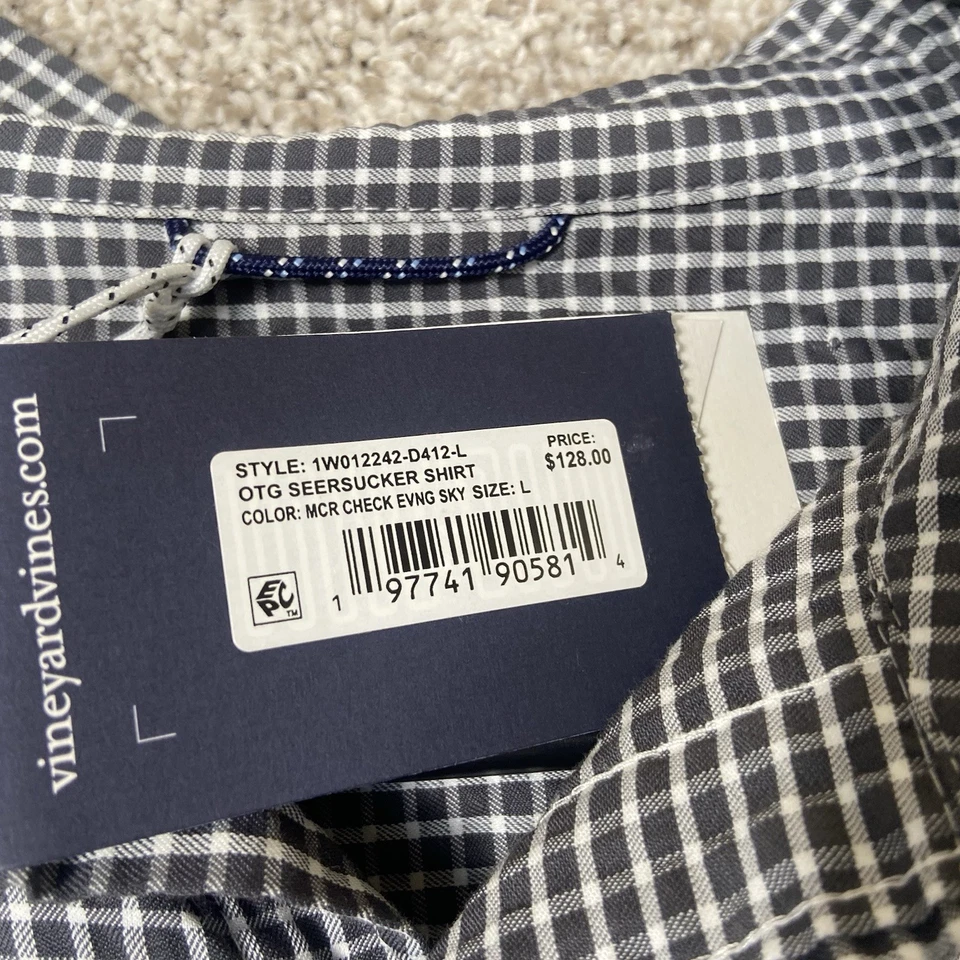 Vineyard Vines OTG Shirt Blue Mens Large Check Button Up Seersucker Long Sleeve - Image 4 of 4
