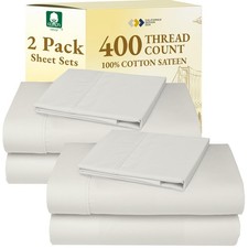 California Design Den 2-Pack Cotton Twin Sheet Sets - 400 Thread Count 100 Co...