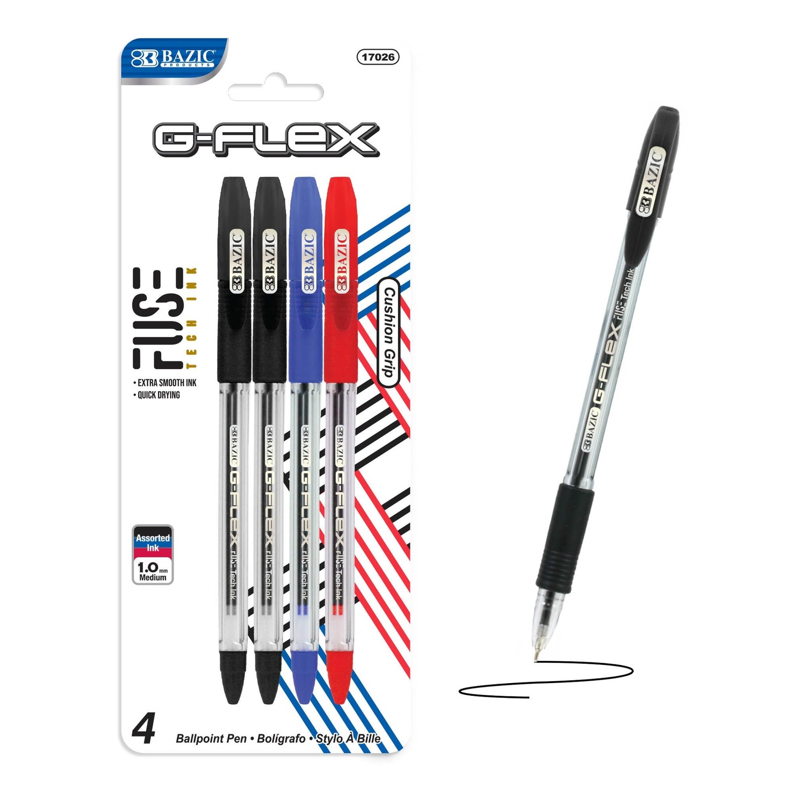 BAZIC G-Flex Assorted Color Oil Gel Ink 0.7mm Medium Point pen (4/Pack), 24-Pack