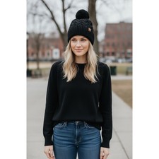 Frye Cable Knit Beanie with Pom Black New