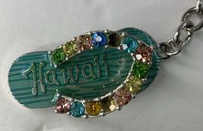 Vintage Hawaii Rhinestone Sandal Flip Flop Keychain Purse Fob Metal Souvenir